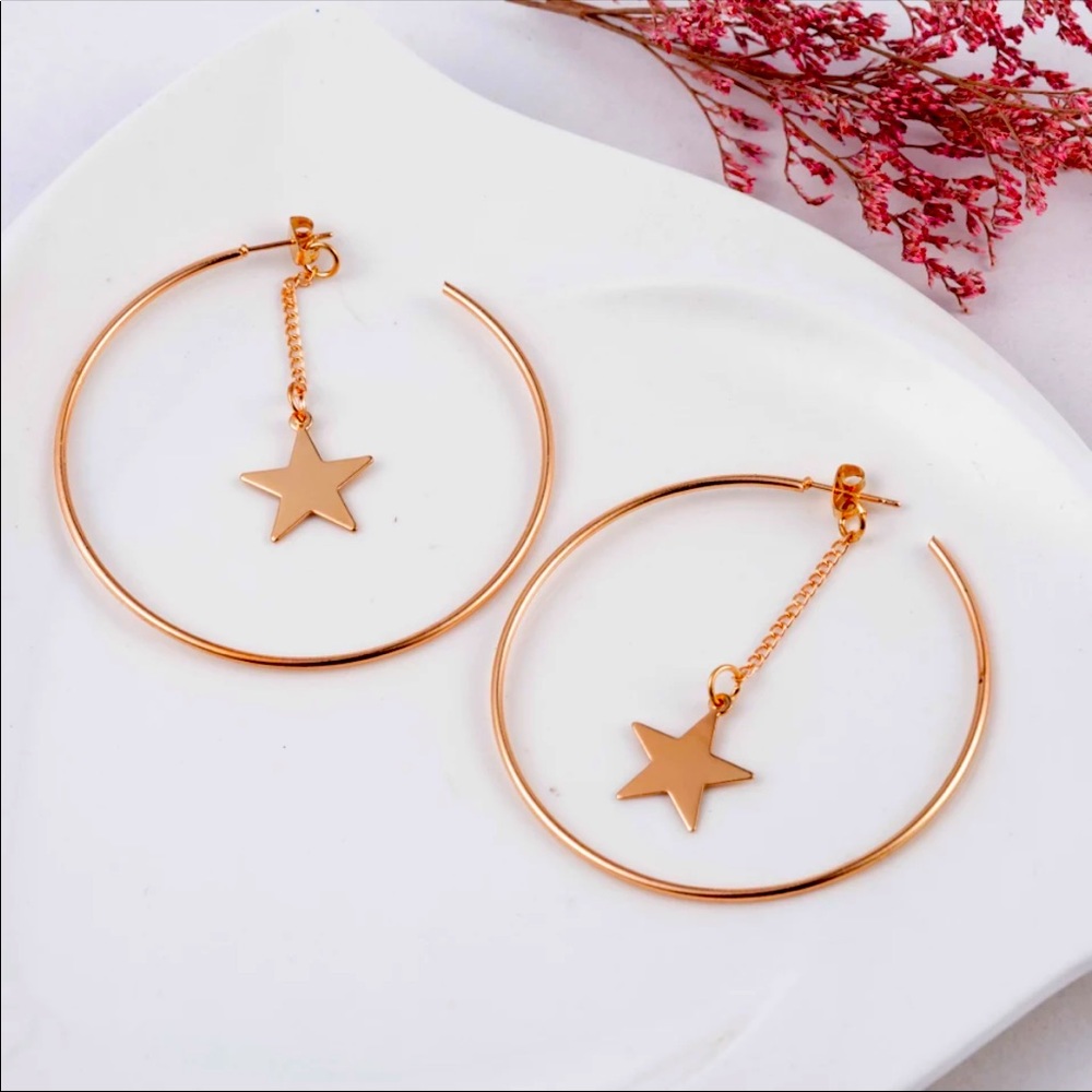 Gold Star Chain Drop Dangle Earring set